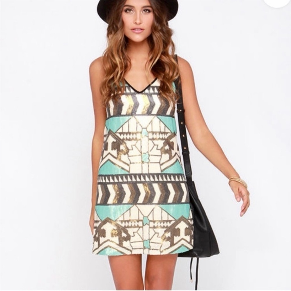 Lush Multicolor Tribal Aztec Sequin Mini Dress Small Party Cocktail Festival